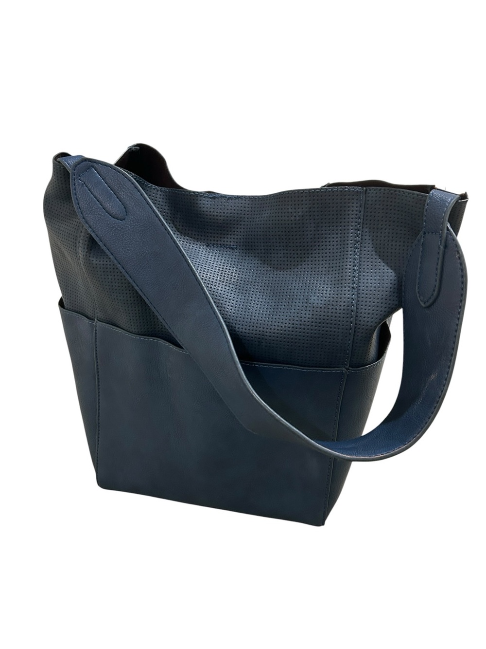 Anthropologie steel blue Perforated vegan Leather Shoulder Bag Tote